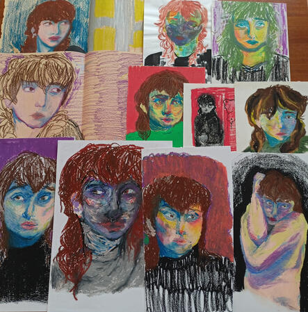 The research behind a self-portrait piece. I used different mediums to represent myself.