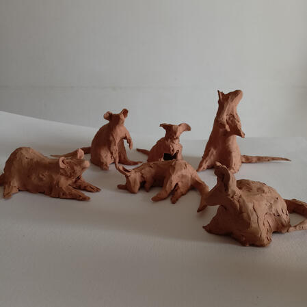 A rat's king, 2025. The ceramic rats are a part of a bigger installations.
