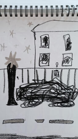 "Im in the house, in the street and in the car", oil pastel sketch, 2025